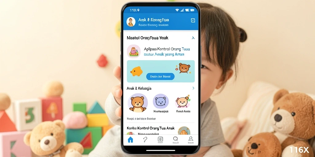 Tampilan antarmuka aplikasi Kontrol Orang Tua Anak 116X yang intuitif.