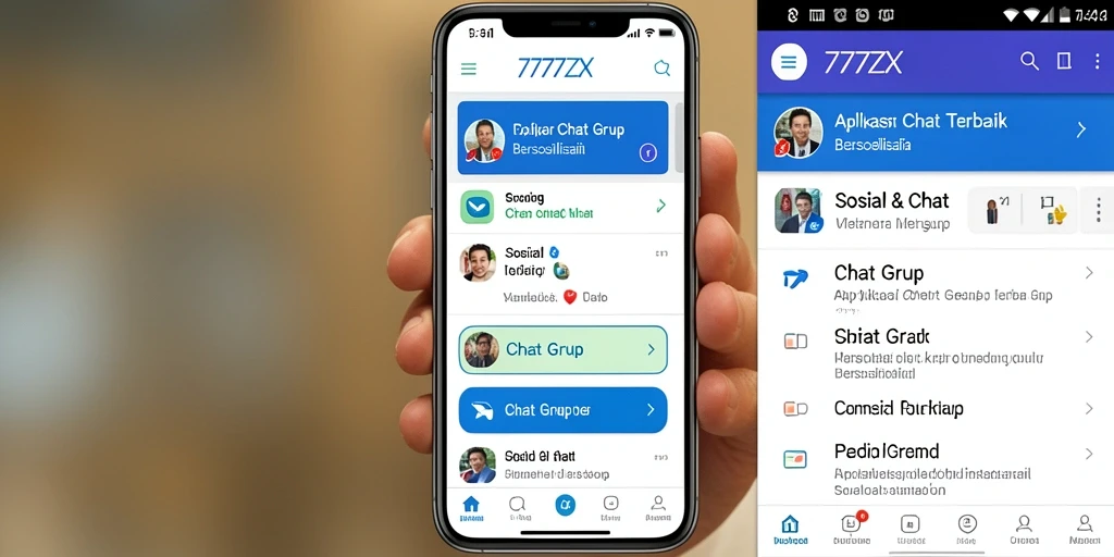 Tampilan antarmuka 777ZX untuk chatting grup yang modern dan menarik.