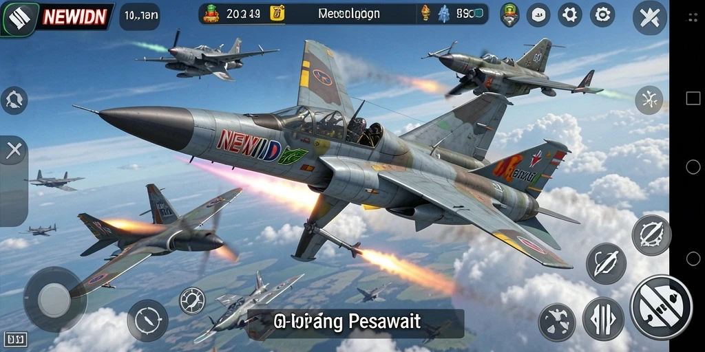 Tampilan antarmuka game Perang Pesawat yang menarik dan intuitif.