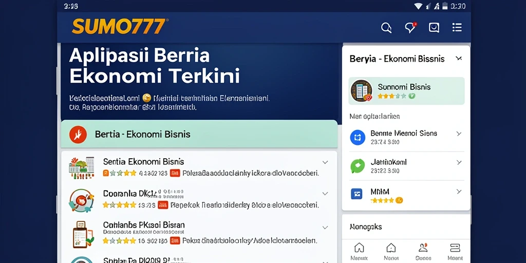 Antarmuka pengguna SUMO777 yang sederhana dan intuitif untuk akses berita ekonomi.